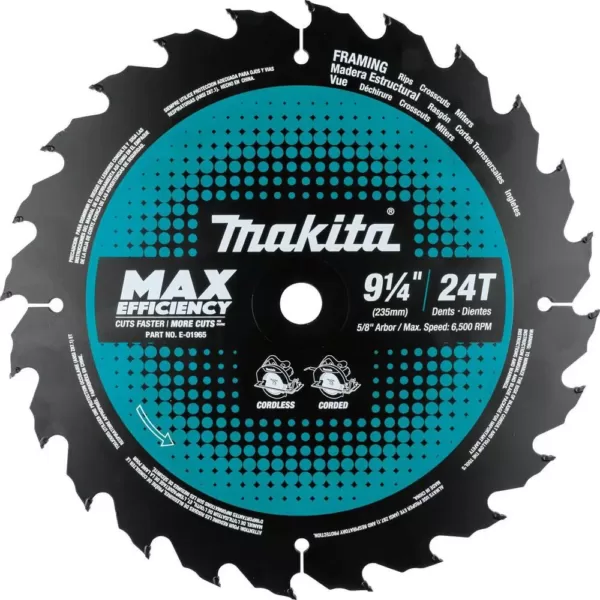 Makita 9-1/4 in. 24T Carbide-Tipped Max Efficiency Ultra-Thin Kerf Circular Saw Blade, Framing