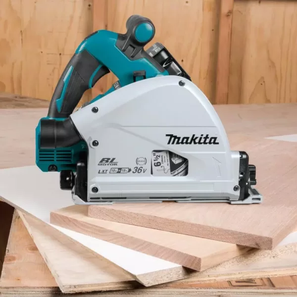 Makita 18-Volt X2 LXT (36V) Brushless 6-1/2 in. Plunge Circ Saw Kit (5.0 Ah) w/55 in. Guide Rail and Guide Rail Clamp (2-Pack)