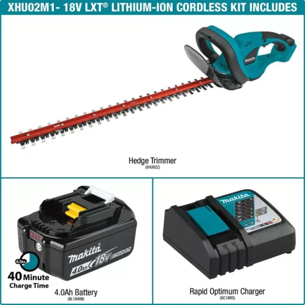 Makita 22 in. 18-Volt LXT Lithium-Ion Cordless Hedge Trimmer Kit with (1) Battery 4.0Ah and Charger