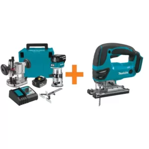 Makita 5.0 Ah 18-Volt LXT Lithium-Ion Brushless Cordless Compact Router Kit with Bonus Cordless Jig Saw