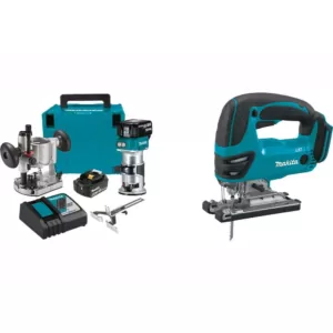 Makita 5.0 Ah 18-Volt LXT Lithium-Ion Brushless Cordless Compact Router Kit with Bonus Cordless Jig Saw