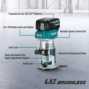 Makita 18-Volt LXT Lithium-Ion Brushless Cordless Variable Speed Compact Router with Built-In LED Light (Tool Only)