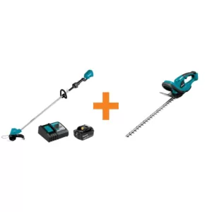 Makita 18-Volt LXT Brushless String Trimmer Kit with 1 Battery and Charger with Bonus 22 in. LXT Cordless Hedge Trimmer