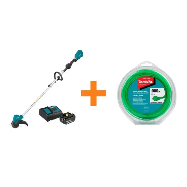 Makita 18-Volt LXT Lithium-Ion Brushless Cordless String Trimmer Kit with bonus 0.080 in. x 175 ft. Twisted Trimmer Line