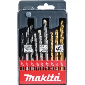 Makita 9-Piece Assorted Drill Bit Set Metal Wood Masonry Straight Shank