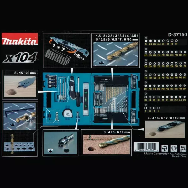 Makita Metric Bit and Hand Tool Set, Metal, Wood, Masonry, Straight Shank (104-Piece)