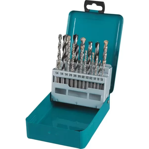 Makita Assorted Drill Bit Set Metal Wood Masonry Straight Shank (18-Pieces) with Metal Carry Case