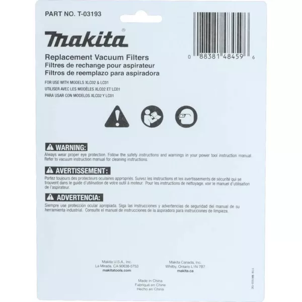 Makita Cloth Vacuum Filter (3-Pack) for use with Makita XLC02, LC01, and BCL180 Cordless Vacuums