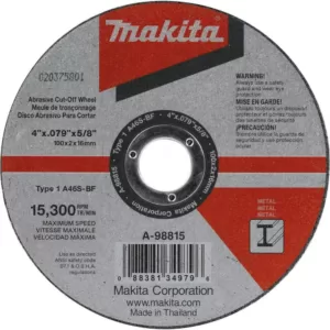 Makita 4 in. x .100 in. x 5/8 in. Metal Cut-Off Wheel (25-Pack)