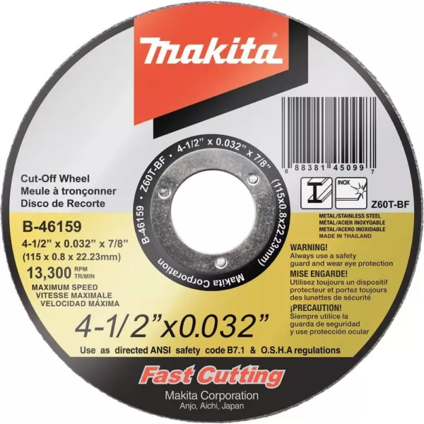 Makita 4-1/2 in. x 0.032 in. x 7/8 in. Ultra Thin Stainless Cut-Off Wheel (25-Pack)