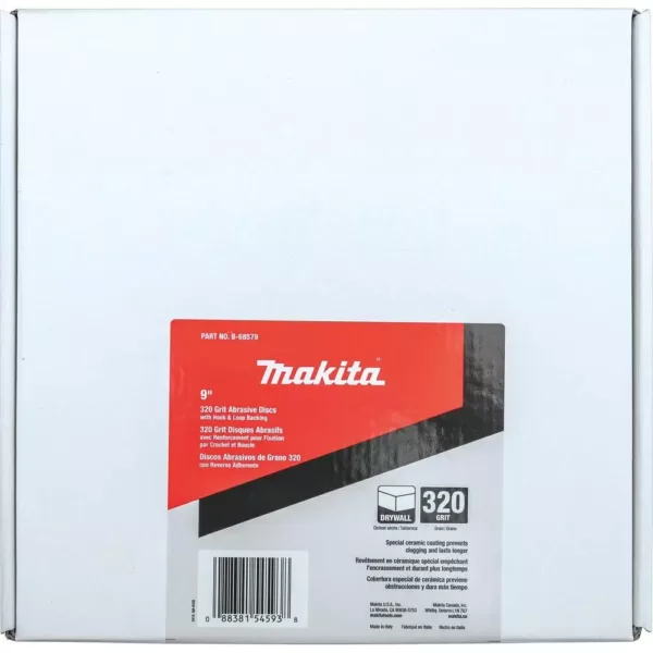 Makita 9 in. Round Abrasive Disc, Hook & Loop, 320-Grit (25-Pack)