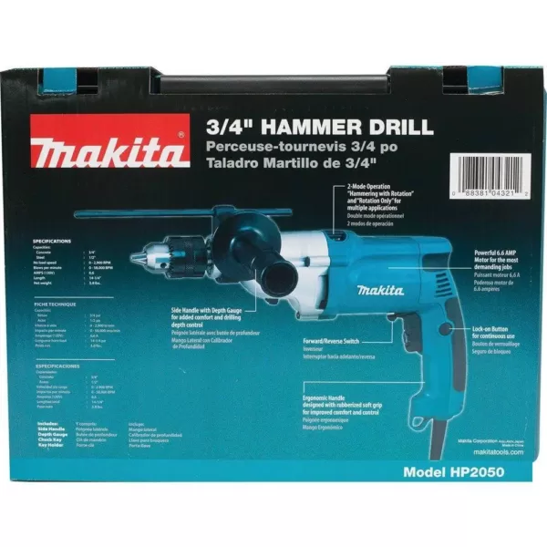 Makita 6.6 Amp 3/4 in. Corded Hammer Drill with Torque Limiter Side Handle Depth Gauge Chuck Key Hard Case
