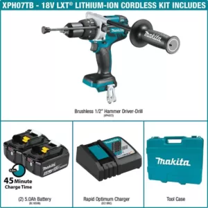 Makita 18-Volt LXT Lithium-Ion 1/2 in. Brushless Cordless Hammer Drill Kit with (2) Batteries (5.0 Ah), Charger and Hard Case
