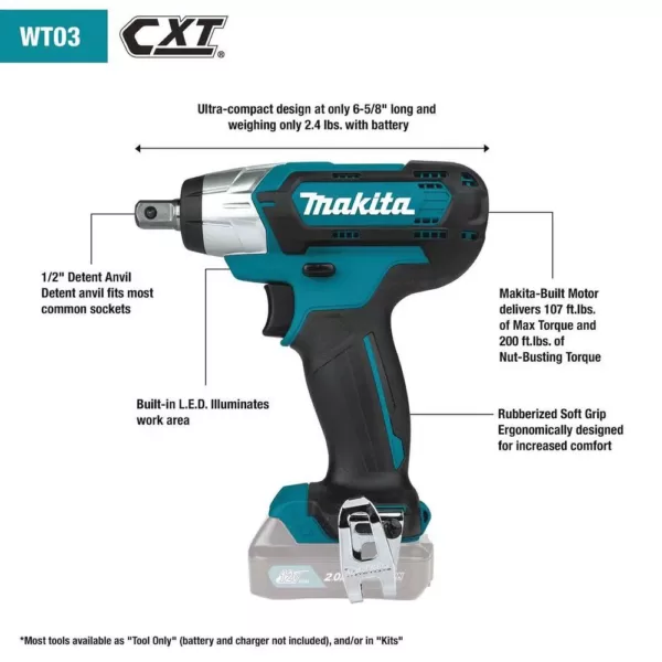 Makita 12-Volt max CXT Lithium-Ion Cordless 1/2 in. Sq. Drive Impact Wrench, Tool Only