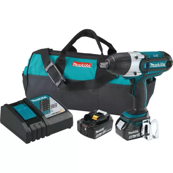 Makita 18-Volt LXT Lithium-Ion Cordless 1/2 in. sq. Drive Impact Wrench Kit with (2) Batteries 5.0Ah, Charger, Tool Bag