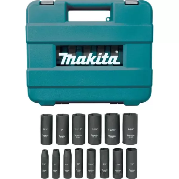 Makita 18V LXT Brushless High Torque 1/2 in. Sq. Drive Impact Wrench Kit with Bonus 14 Pc. 1/2 in. Drive Deep Well Socket Set