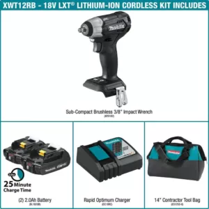 Makita 18-Volt LXT Lithium-Ion Sub-Compact Brushless Cordless 3/8 in. Square Drive Impact Wrench Kit
