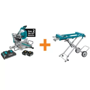 Makita 18-Volt X2 LXT(36V) Brushless 10 in. Dual-Bevel Sliding Compound Miter Saw Kit (5.0Ah) and Portable Rise Miter Saw Stand