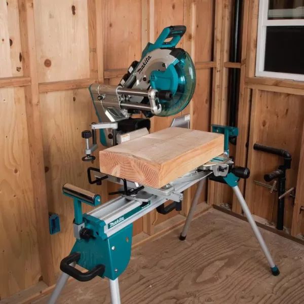 Makita 18-Volt Lithium-Ion Brushless Cordless 10 in. Dual-Bevel Sliding Compound Miter Saw and Compact Folding Miter Saw Stand