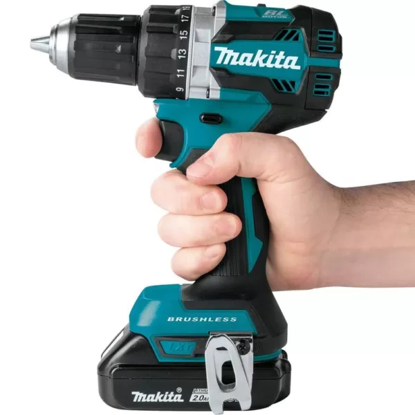 Makita 18-Volt LXT Lithium-Ion Compact Brushless Cordless 1/2 in. Driver-Drill Kit w/ (2) Batteries (2.0Ah), Charger, Bag