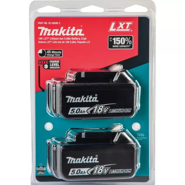 Makita 18-Volt LXT Lithium-Ion High Capacity Battery Pack 5.0 Ah with LED Charge Level Indicator (2-Pack)