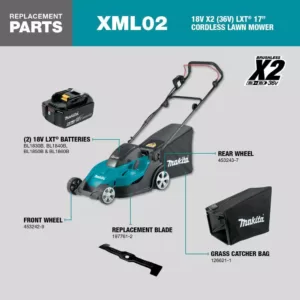 Makita 17 in. 18-Volt X2 (36-Volt) LXT Lithium-Ion Battery Cordless Walk Behind Push Lawn Mower (Tool Only)