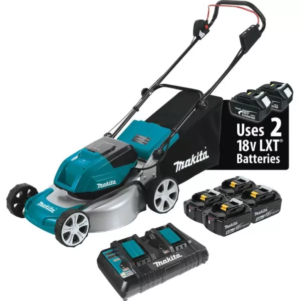 Makita 18 in. 18-Volt X2 36-Volt 5.0Ah LXT Lithium-Ion Cordless Steel Deck Walk Behind Push Lawn Mower Kit with 4 Batteries