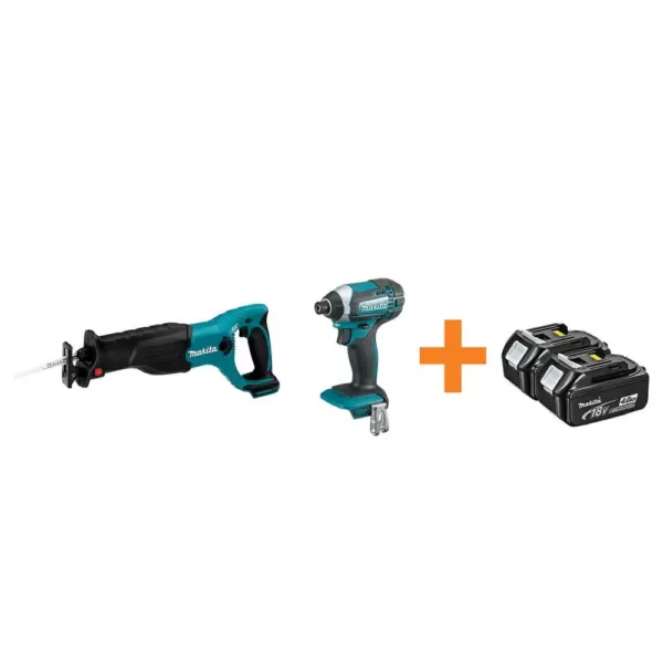 Makita 18-Volt LXT Lithium-Ion Cordless Reciprocal Saw and Impact Driver with Free 4.0Ah Battery (2-Pack)
