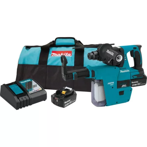 Makita 18-Volt LXT Li-Ion 1 in. Brushless Cordless SDS-Plus Rotary Hammer Drill with HEPA Vacuum Attachment (2) Batteries 5.0Ah