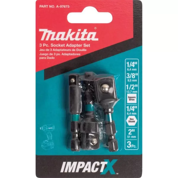 Makita ImpactX 2 in. Modified S2 Steel Socket Adapter Set (3-Pack)