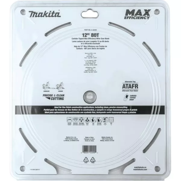Makita 12 in. 80T Carbide-Tipped Max Efficiency Miter Saw Blade