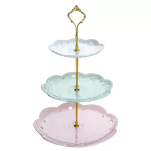 MALACASA 3-Tiered Assorted Colors Cupcake Tower Stand Porcelain Round Tiered Serving Stand