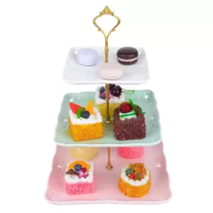 MALACASA 3-Tiered Assorted Colors Cupcake Tower Stand Square Tiered Dessert Stand Serving Tray