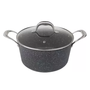 MasterPan Granite Ultra 5 qt. Cast Aluminum Nonstick Stock Pot in Black with Glass Lid