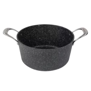 MasterPan Granite Ultra 5 qt. Cast Aluminum Nonstick Stock Pot in Black with Glass Lid