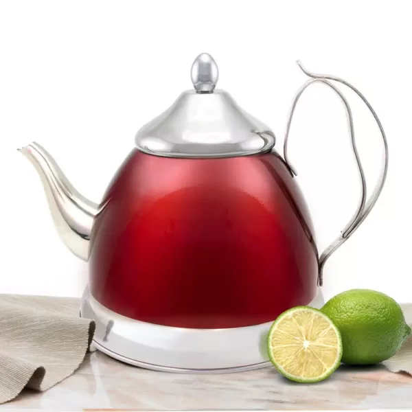 Creative Home Nobili-Tea 2.0 qt. Metallic Cranberry Stainless Steel Tea Kettle with Removable Infuser Basket