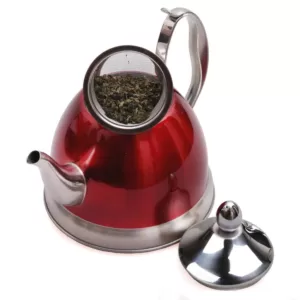 Creative Home Nobili-Tea 2.0 qt. Metallic Cranberry Stainless Steel Tea Kettle with Removable Infuser Basket