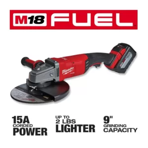 Milwaukee M18 FUEL 18-Volt Lithium-Ion Brushless Cordless 7/9 in. Grinder Kit W/ (1) 12.0Ah Battery, Bag & Rapid Charger