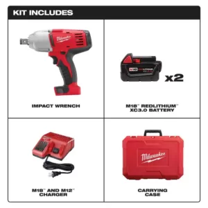Milwaukee M18 18-Volt Lithium-Ion Cordless 3/4 in. Impact Wrench W/ Friction Ring W/(2) 3.0Ah Batteries, Charger, Hard Case
