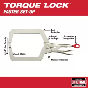Milwaukee 9 in. D Reach Torque Lock Locking C-Clamp with Regular Jaws