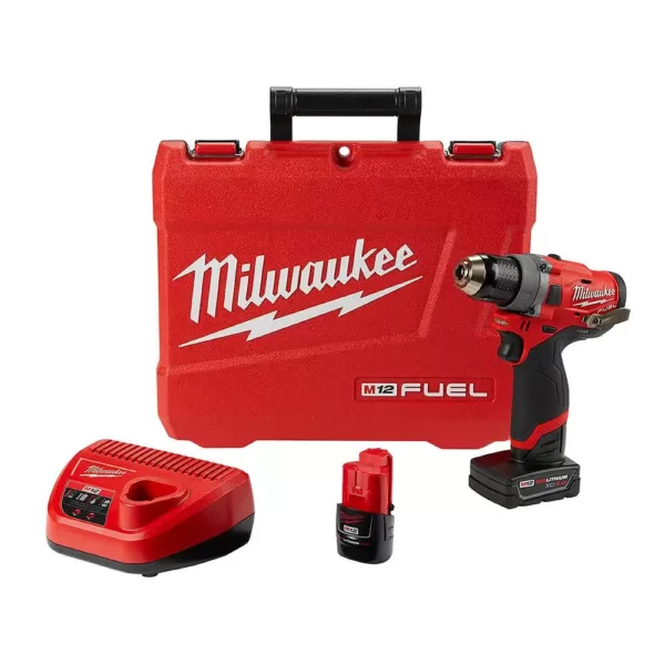 Milwaukee M12 FUEL 12-Volt Lithium-Ion Brushless Cordless 1/2 in. Drill Driver Kit with 4.0Ah and 2.0Ah Battery and Hard Case