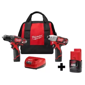 Milwaukee M12 12-Volt Lithium-Ion Cordless Drill Driver/Impact Driver Combo Kit (2-Tool)W/ Free M12 2.0Ah Compact Battery
