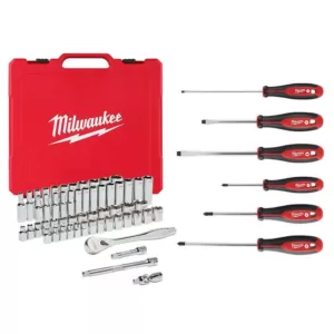 Milwaukee 3/8 in. Drive SAE/Metric Ratchet and Socket Mechanics Tool Set (56 piece) & Screwdriver Set (6 piece)