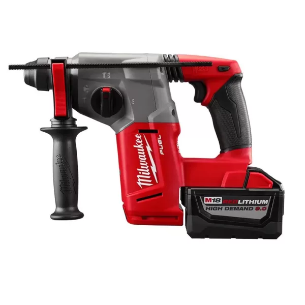 Milwaukee M18 FUEL 18-Volt Lithium-Ion Brushless Cordless 1 in. SDS-Plus Rotary Hammer Kit W/(2) 9.0Ah Batteries, Rapid Charger