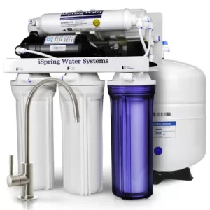 ISPRING 5-Stage 100 GPD Reverse Osmosis Water Filtration System with Booster Pump 3.2 Gallon Tank and Brushed Nickel Faucet
