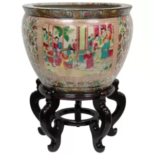 Oriental Furniture Oriental Furniture 16 in. Rose Medallion Porcelain Fishbowl