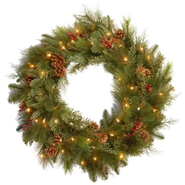 National Tree Company Decorative Collection Noble Mixed 30 in. Artificial Wreath with Battery Operated Warm White LED Lights