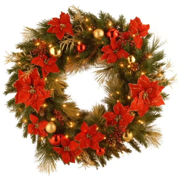 National Tree Company Decorative Collection Home Spun 36 in. Artificial Wreath with Clear Lights