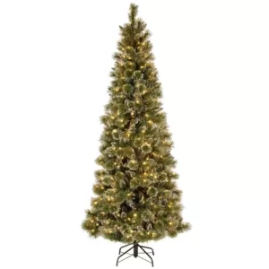 National Tree Company 7.5 ft. Glittery Bristle Pine Slim Artificial Christmas Tree with Warm White LED Lights