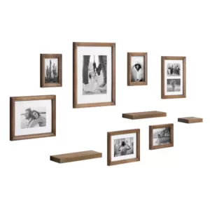Kate and Laurel Bordeaux Natural Wood with Shelves Picture Frames (Set of 10)